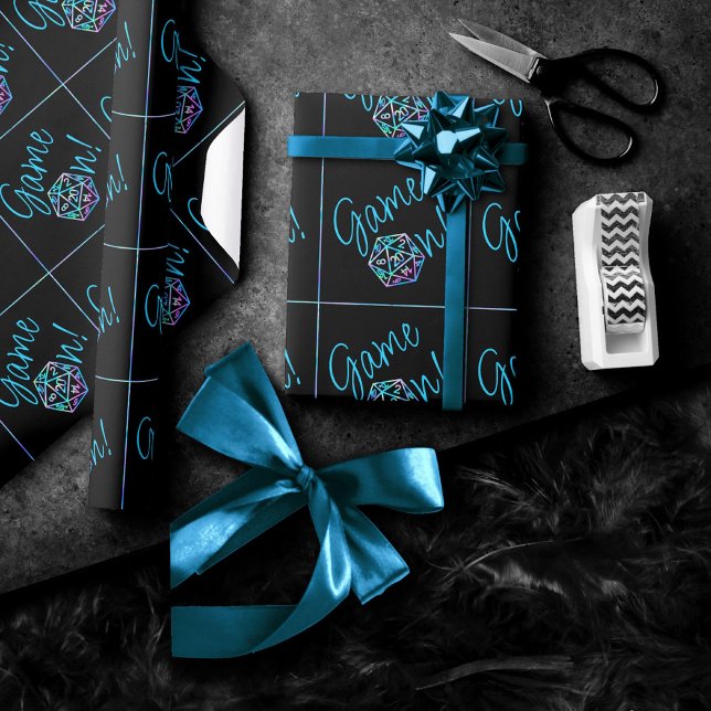 RPG Game On | Holo Retro Tabletop Role Player Dice Wrapping Paper (Creator Uploaded)