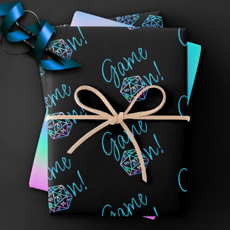 RPG Game On | Holo Retro Tabletop Role Player Dice Wrapping Paper Sheet
