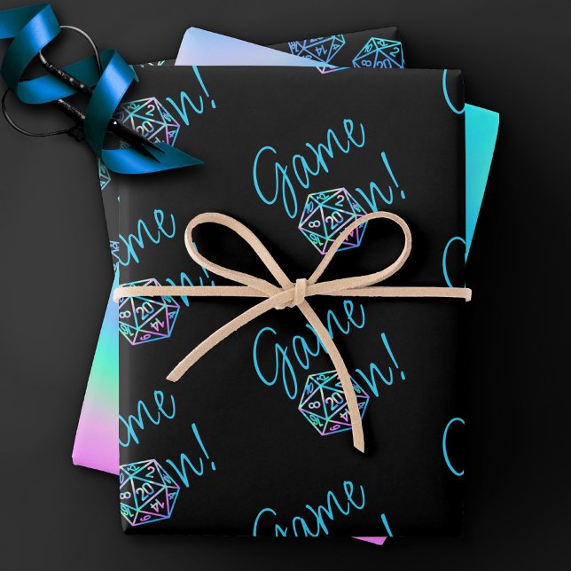 RPG Game On | Holo Retro Tabletop Role Player Dice Wrapping Paper Sheet (Creator Uploaded)