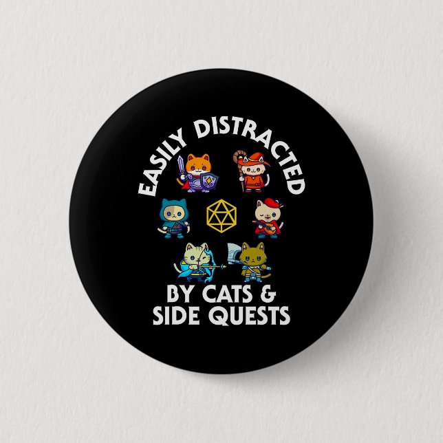 Rpg Gamer Cats Side Quest Funny Nerd Adhd Cat Men  2 Inch Round Button (Front)
