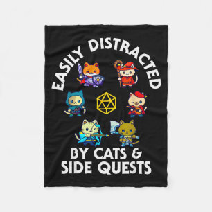 Rpg Gamer Cats Side Quest Funny Nerd Adhd Cat Men  Fleece Blanket