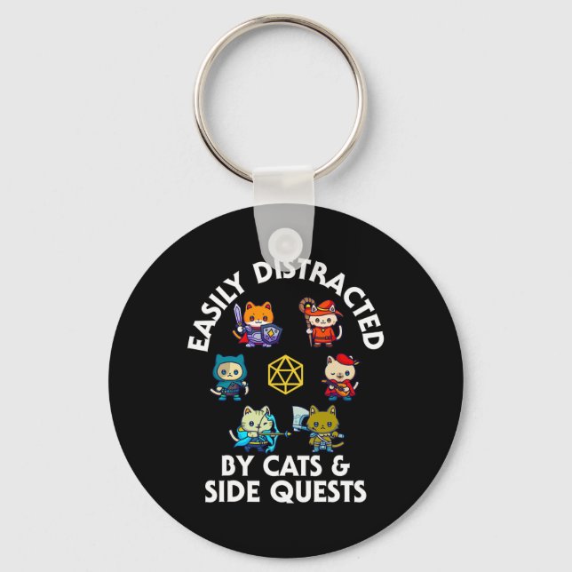 Rpg Gamer Cats Side Quest Funny Nerd Adhd Cat Men  Keychain (Front)