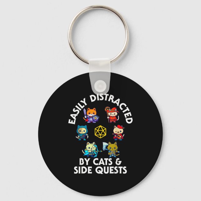 Rpg Gamer Cats Side Quest Funny Nerd Adhd Cat Men  Keychain (Front)