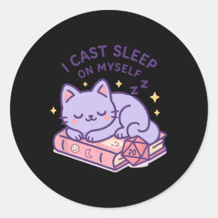 Rpg Gamer Nerdy Cat Sleeping D20 Dice For Cat Love Classic Round Sticker