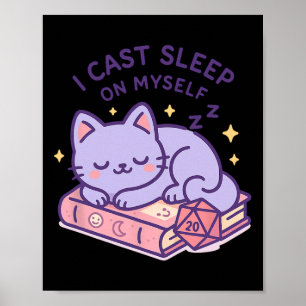 Rpg Gamer Nerdy Cat Sleeping D20 Dice For Cat Love Poster