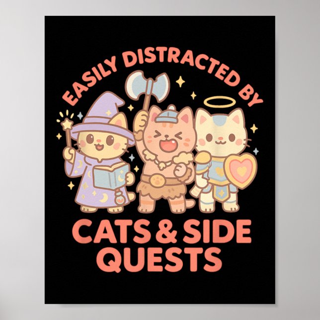 Rpg Gamer Nerdy Cats Side Quest Distracted Tableto Poster (Front)