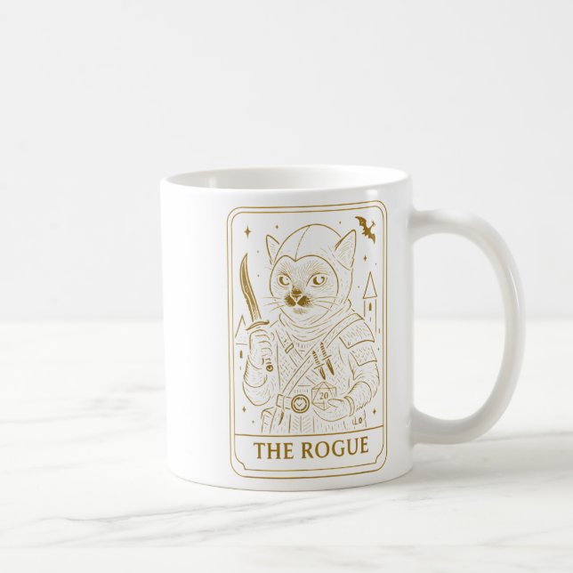 Rpg Gamer Rogue D20 Dice Nerdy Geek Cat Men Women  Coffee Mug (Right)