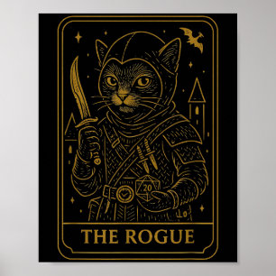 Rpg Gamer Rogue D20 Dice Nerdy Geek Cat Men Women  Poster