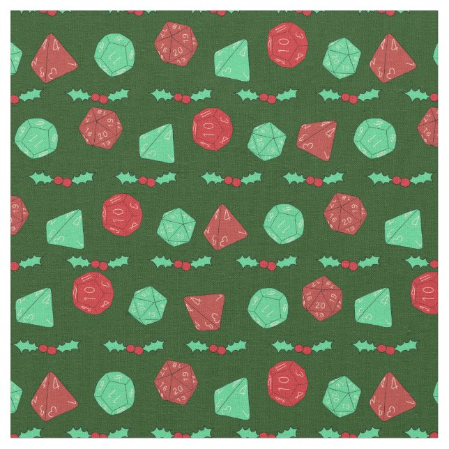 RPG Gaming Dice, Board, Fantasy Games Christmas Fabric (Close Up)