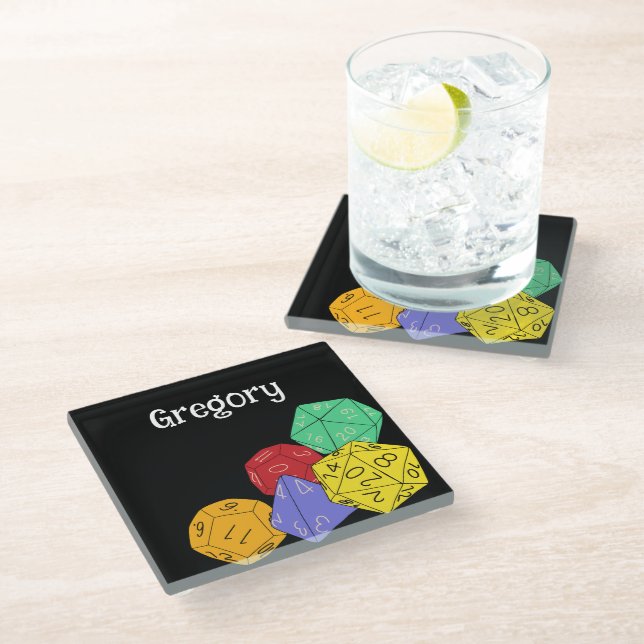 RPG Gaming Dice, Board, Fantasy Games Personalized Glass Coaster (Angled)