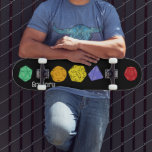 RPG Gaming Dice, Board, Fantasy Games Personalized Skateboard<br><div class="desc">This skateboard has colourful illustrations of fantasy game style dice with 4-sided,  12-sided and 20-sided dice. Below the graphic is a spot to add a name or other custom text. Perfect for fans of different RPG games and board games.</div>