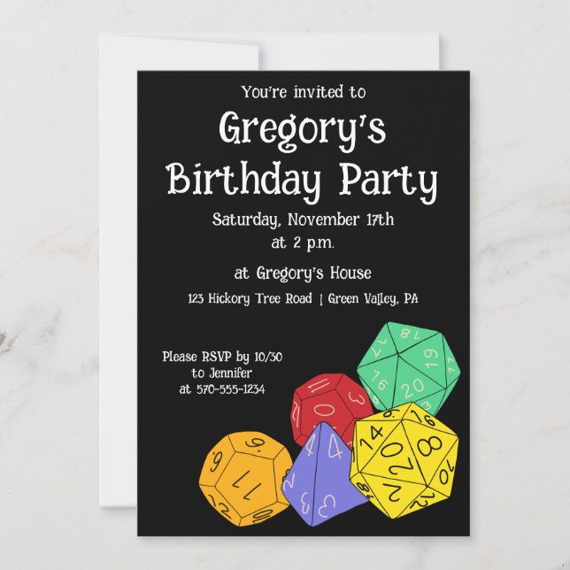 RPG Gaming Dice, Board, Fantasy Games Themed Party Invitation (Front)