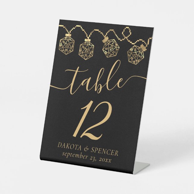 RPG Lights | Gold Retro Tabletop Roleplayer Dice Pedestal Sign (Front)