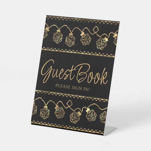 RPG Lights | Gold Tabletop Roleplayer Dice Custom Pedestal Sign (Front)