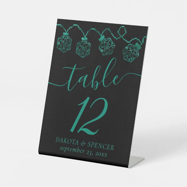 RPG Lights | Teal Green Tabletop Roleplayer Dice Pedestal Sign (Front)