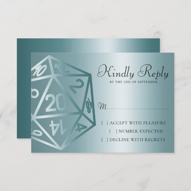 RPG Luxe | Aqua Sheen Fantasy Tabletop Gamer Dice RSVP Card (Front/Back)