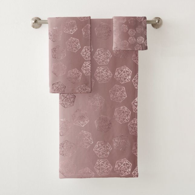 RPG Luxe | Mauve Sheen Fantasy Tabletop Gamer Dice Bath Towel Set (Insitu)