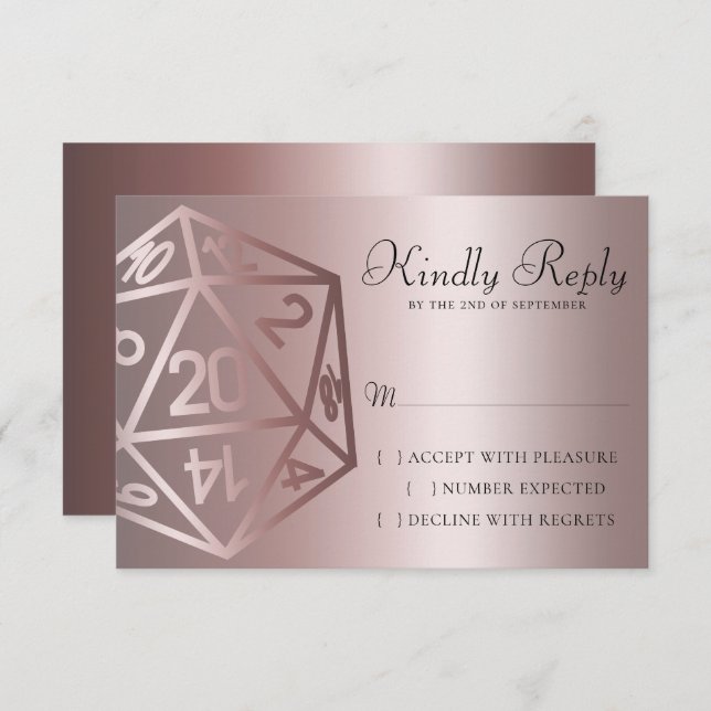 RPG Luxe | Mauve Sheen Fantasy Tabletop Gamer Dice RSVP Card (Front/Back)