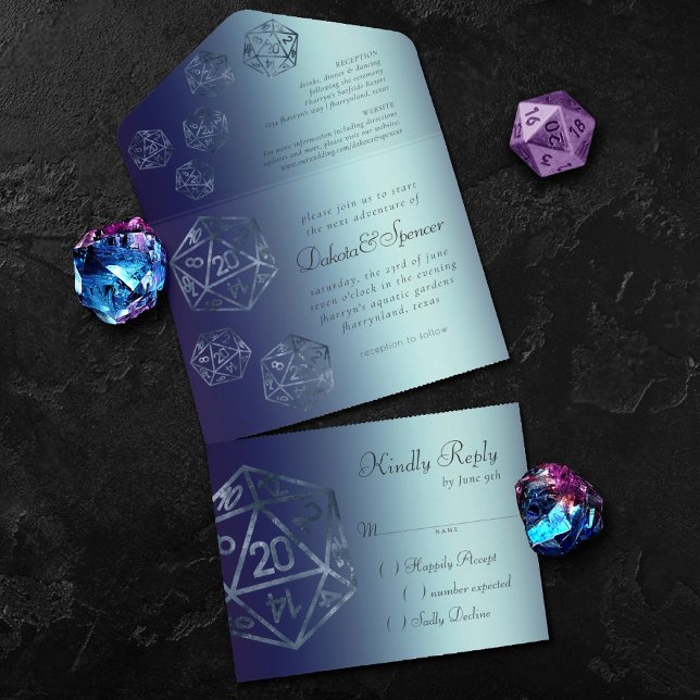 RPG Luxe | Navy Sheen Tabletop Role Player Wedding All In One Invitation (Creator Uploaded)
