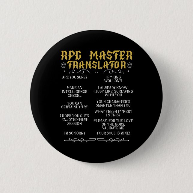Rpg Master Translator D20 Tabletop Games Funny Rpg 2 Inch Round Button (Front)