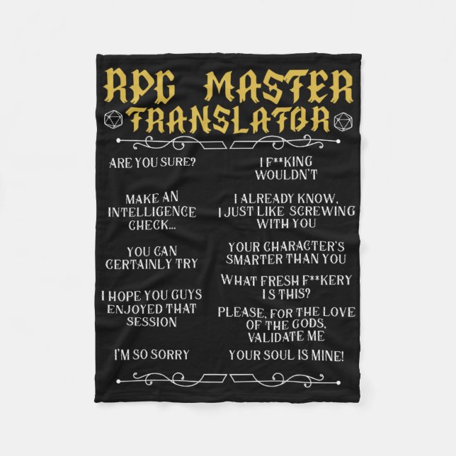 Rpg Master Translator D20 Tabletop Games Funny Rpg Fleece Blanket (Front)