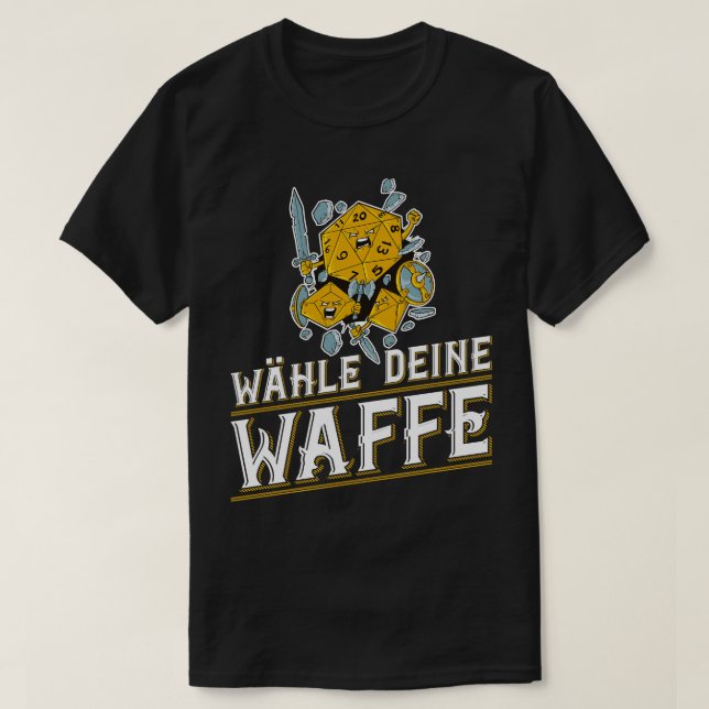 RPG Wrfel Mit Waffen Pen Paper Fantasy Rollenspiel T-Shirt (Design Front)