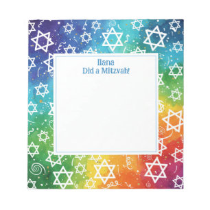 Rrainbow Magen Star of David Personalized Mitzvah Notepad