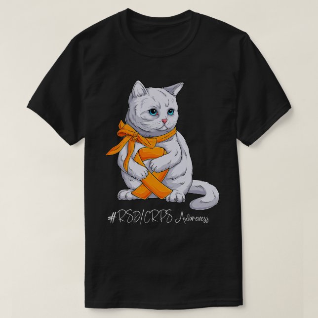 RSD CRPS Awareness Month Orange Ribbon Cat T-Shirt (Design Front)