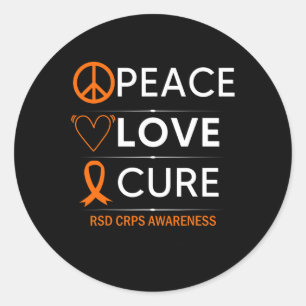 Rsd Crps Awareness Peace Love Cure Fighter Orange Classic Round Sticker