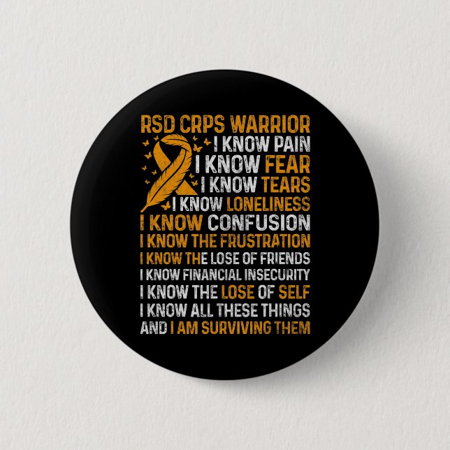 Rsd Crps Warrior Orange Ribbon Crps Awareness Nove 2 Inch Round Button (Front)