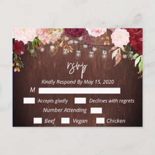 RSSVP Burgundy Flower Wood Mason Jar Lights Postcard