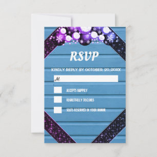 Rstic Blue Wood  Purple Glitter Bright Bulb Light RSVP Card