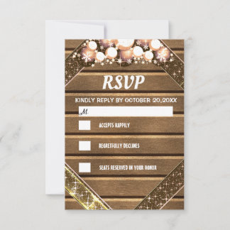 Rstic Wood Glitter Gold Bright Bulb Light RSVP Card