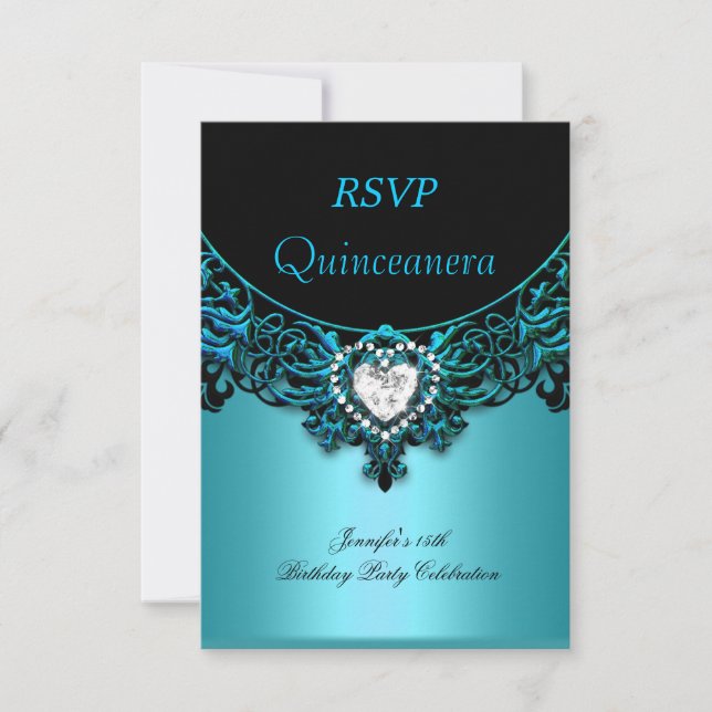 RSVP 15e Quinceanera Aqua Blue Turquoise Black Dia (Devant)