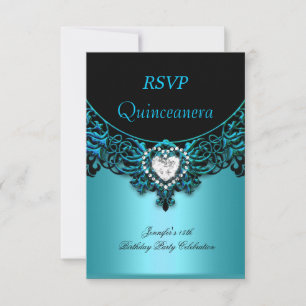 RSVP 15e Quinceanera Aqua Blue Turquoise Black Dia