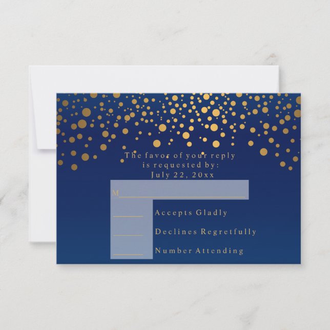 RSVP 2 Marine Blue & Confetti Gold Dot Mariage (Devant)