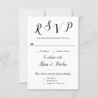 RSVP 3 Entree Menu Selection Response Reply