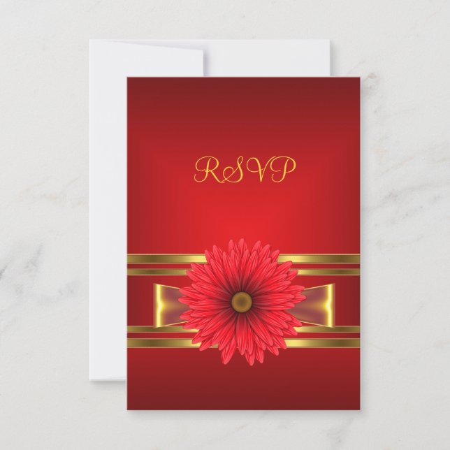 RSVP 40th Birthday Red Flower Gold Red Bow Card (Front)