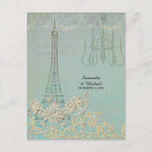 RSVP Aqua Vintage Paris Parisian Stylish Wedding Card