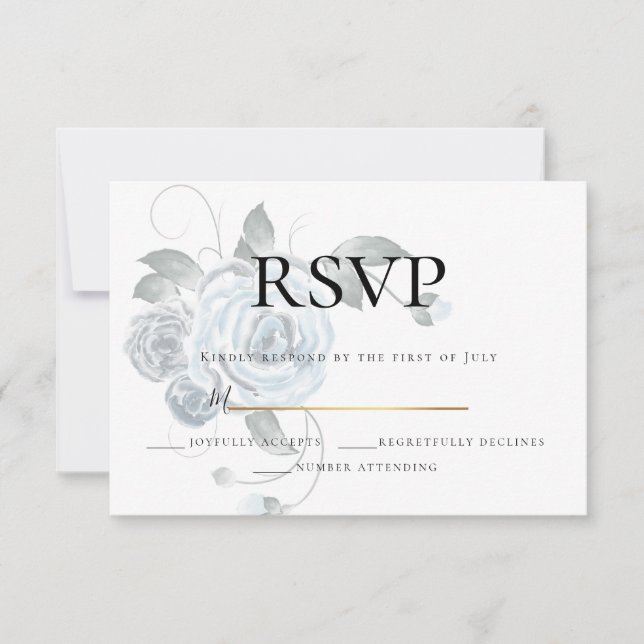 RSVP  | Aquarelle Fleurs Bleu Poussiéreux Mariage (Devant)