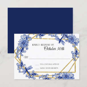 RSVP Asian Influence Navy Blue Floral Chinoiserie Invitation