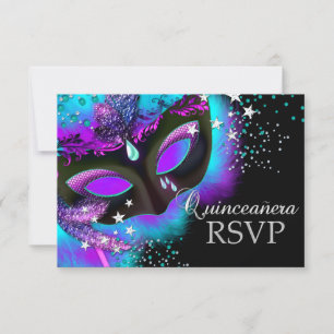 RSVP au Quinceanera Masqué Violet et Turquoise