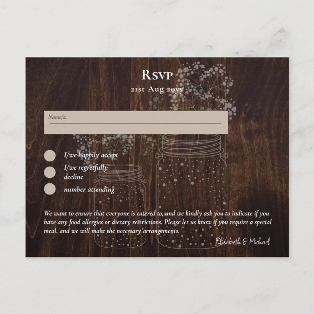 RSVP avec modèle de menu Pots Mason en bois rustiq (Devant)