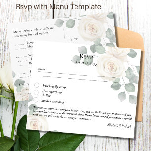RSVP avec Modèle de menu Roses blanches