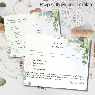 RSVP avec Modèle de menu Rustique Eucalyptus Feuil