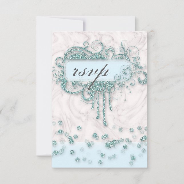 RSVP Baby Shower Boy Marble Blue Glitter Confetti (Front)