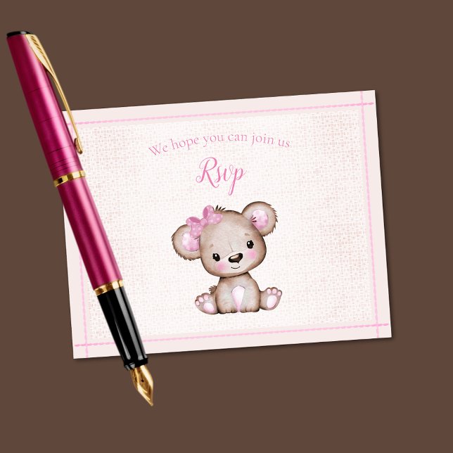 RSVP Baby Shower Cute Girl Bear (Creator Uploaded)