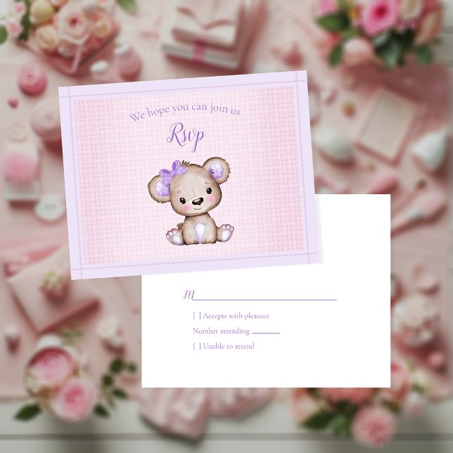 RSVP Baby Shower Cute Girl Purple Bear (Creator Uploaded)