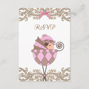 RSVP Baby Shower Fille Dentelle Rose Marron