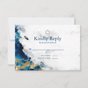 RSVP Bar Mitzvah Blue Sapphire Watercolor Geode Card